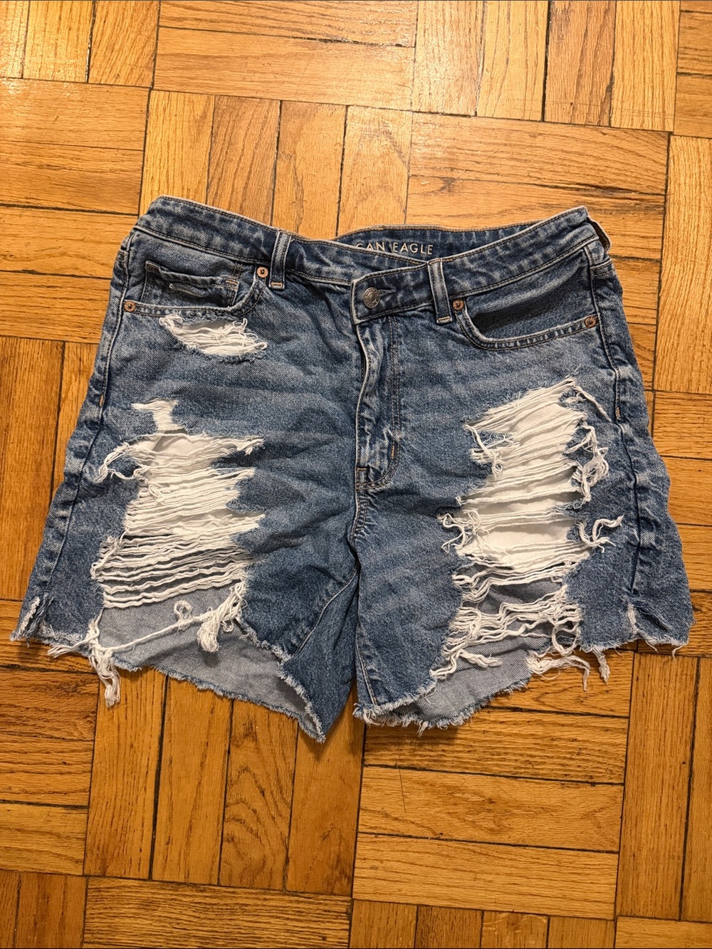 American Eagle Outfitters Distressed Denim Shorts in Light Blue